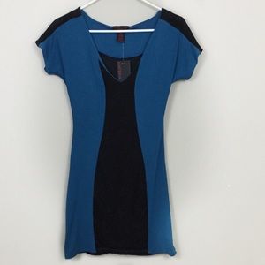 NWT Material Girl Blue Dress with Black Lace